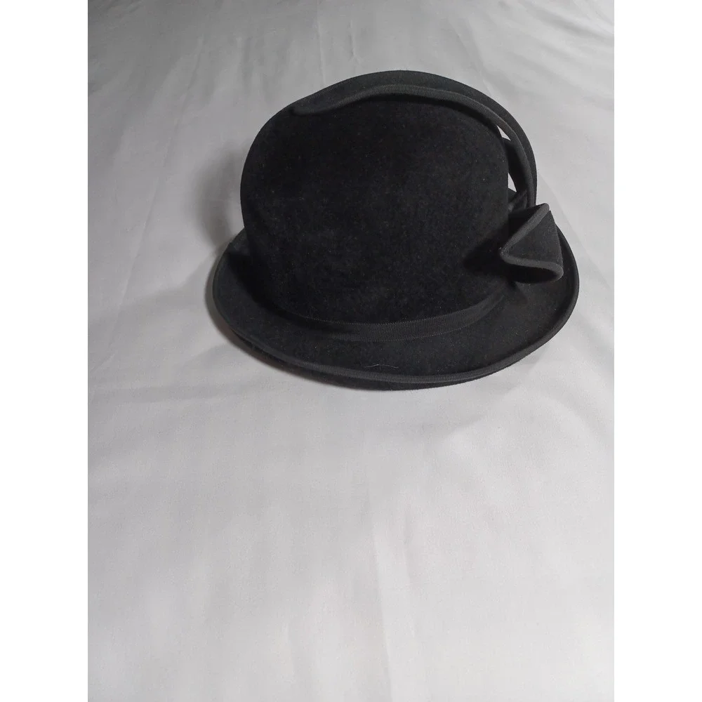 Vintage Jack McConnell Hat Dress Fitted Womens Medium Black Sculpted Felt 60s‎